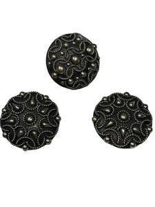 Buttons 3 silvertone 1" shank back geometric pattern VTG - Picture 1 of 6