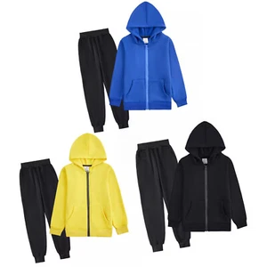 Unisex Kids Hoodie With Pants Zip Sport Suit Cycling Tracksuit Running Pullover - Picture 1 of 18