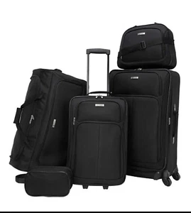 Suitcase 4 Wheel 5 piece suit case Luggage Set Hand Cabin Luggage Black Spinner - Picture 1 of 10