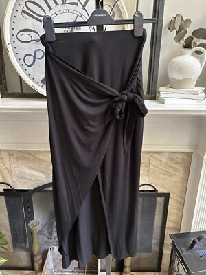 THE VANITY ROOM Mujer Negro Jersey Nudo Corbata Frontal Envoltura Midi Falda - Talla M Foto 1 de 4