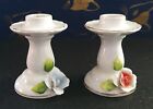 Candle Stick Holders China White Blue & Red Rose Pair Small Made in Japan...
