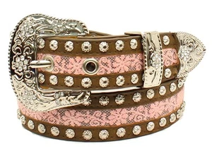 Ariat Western Girls Belt Youth Leather Floral Lace Studs Pink A1305030 - Picture 1 of 1