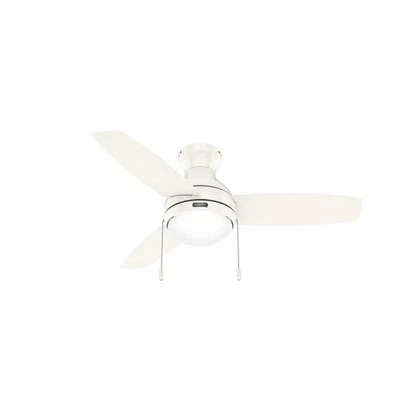 Hunter Fan 44 inch Low Profile Fresh White Ceiling Fan with Light and Pull Chain - Image 1 of 4