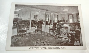 Springfield MA Postcard Clinton Hotel Restaurant Lobby Chandelier Chairs - Picture 1 of 6