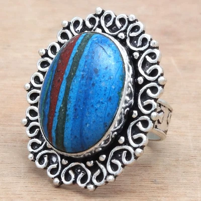 Joyería de plata hecha a mano con piedras preciosas de calílice arco iris "9" Foto 1 de 4