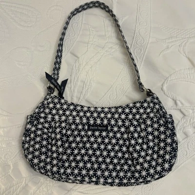 Bolsa de mão Bella Taylor acolchoada tecido de algodão estampa azul branca - Imagem 1 de 4