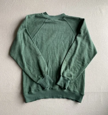 Vintage 1970s Sweatshirt Womens S Olive Green Mock Neck Fleece Pullover Pockets - Image 1 of 4