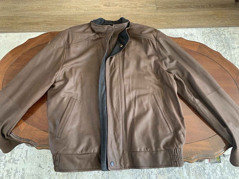 Daniel Cremieux Signature Collection Leather Jacket L Men's Brown W/Black Trim L - Image 1 of 4