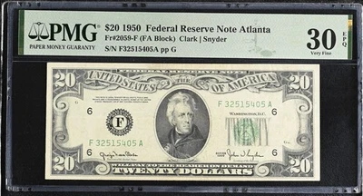 1950 $20 ATLANTA FEDERAL RESERVE NOTE PMG 30 EPQ FR#  2059-F - Image 1 of 2