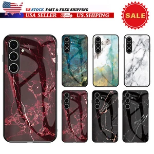 For Samsung Galaxy S25 S24 S23 S22 S21 Luxury Tempered Glass Marble Pattern Case - Picture 1 of 17