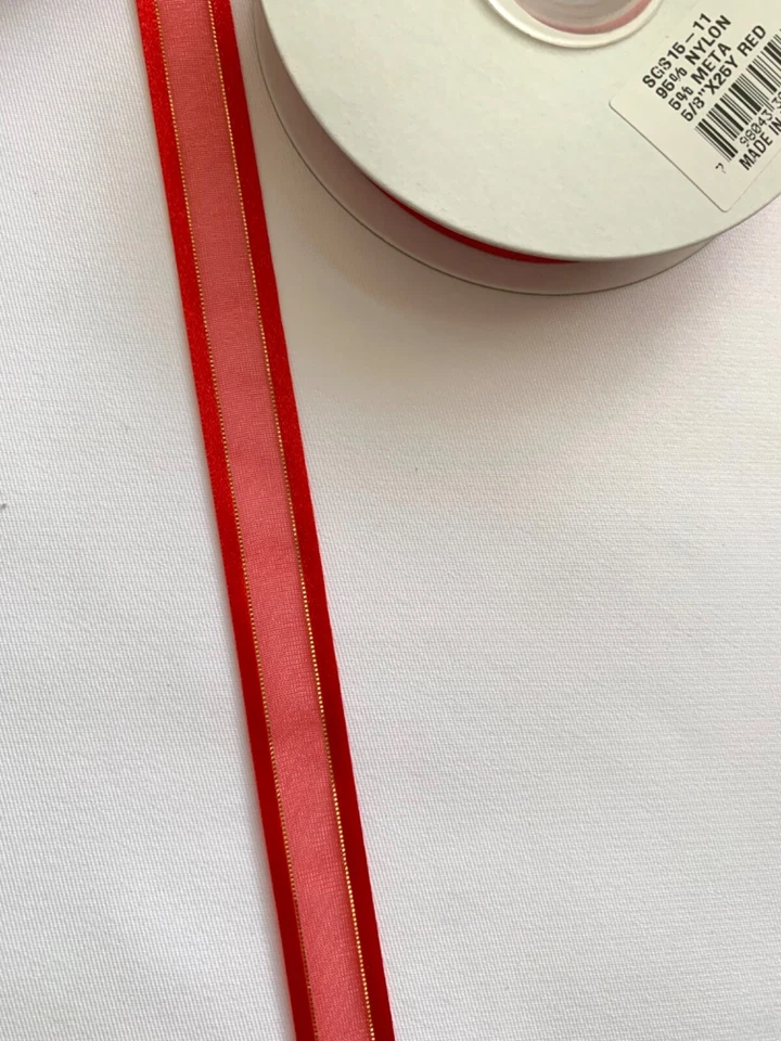 5/8" Satin & Metallic Gold Silver Edge Organza Sheer Ribbon Assorted Spool 25 yd - Image 1 of 1