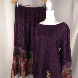 Vtg Spencer Alexis Matching Set Womens 12 Deep Purple Tunic Top Maxi Skirt Fairy - Picture 1 of 22