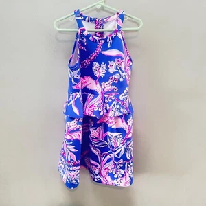 Lilly Pulitzer Girls Caesara Peplum Dress Iris Wild Within - Sz. M (6/7) - Picture 1 of 5