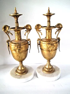Vintage Kandelaber Paar Antik Bronze Französisch Napoleon Gothic Mascaron Kerzenständer - Bild 1 von 19