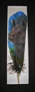 Indian Rhinoceros - Russ Abbott - Original Hand Painted Feather - Picture 1 of 1