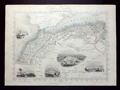 ÁFRICA DEL NORTE, ARGEL, TÚNEZ, mapa antiguo original, RAPKIN, TALLIS, 1851 Foto 1 de 4
