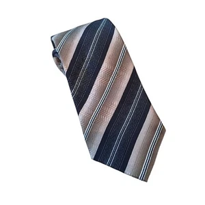 Corbata para hombre Geoffrey Beene 100 % seda negra bronceada ancha diagonal a rayas - Imagen 1 de 5