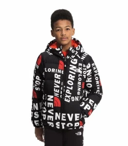 THE NORTH FACE BOYS Printed Hyalite REVERSIBLE DOWN Hooded JACKET Size M (10/12) - Picture 1 of 9