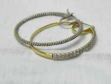 Mismatched Pair Of Large 14k Gold And In And Out Diamonds Hoop Earrings