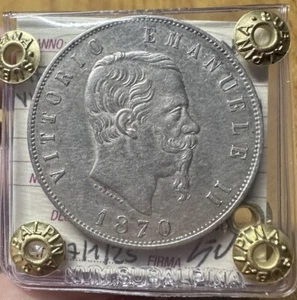 Vereinigte D'Italien Vittorio Emanuele II 5 Livre 1870 Milano Sealed BB / Spl - Zdjęcie 1 z 3