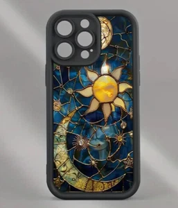 Sun & Moon stained glass Mobile Phone Case Anti-fall iPhone 12 14 Pro Max - Picture 1 of 2