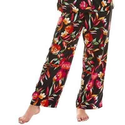 NWT Natori floral essential woven satin drawstring pant black multi medium - Image 1 of 4