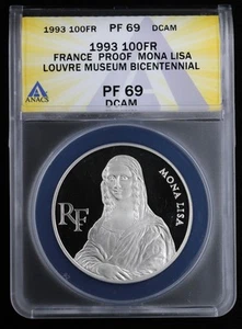 1993 France Mona Lisa Silver Proof Louvre Museum Bicentennial ANACS PR 69 DCAM - Picture 1 of 2