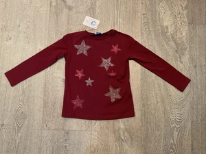Mayoral Girls Size 8 Red Burgundy Long Sleeve Top Shirt With Stars New - Picture 1 of 5