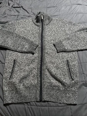 Suéter Yeokou Hombres L Mezcla de Lana Cachemira Franela Forrado Gris Cremallera Completa Cárdigan Foto 1 de 4