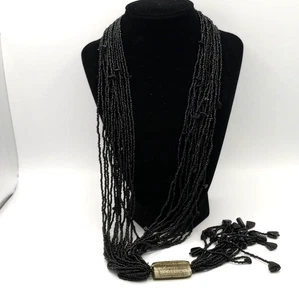Glass Black Beads with Glass Pendant and Tassel 15 Strands - Picture 1 of 9