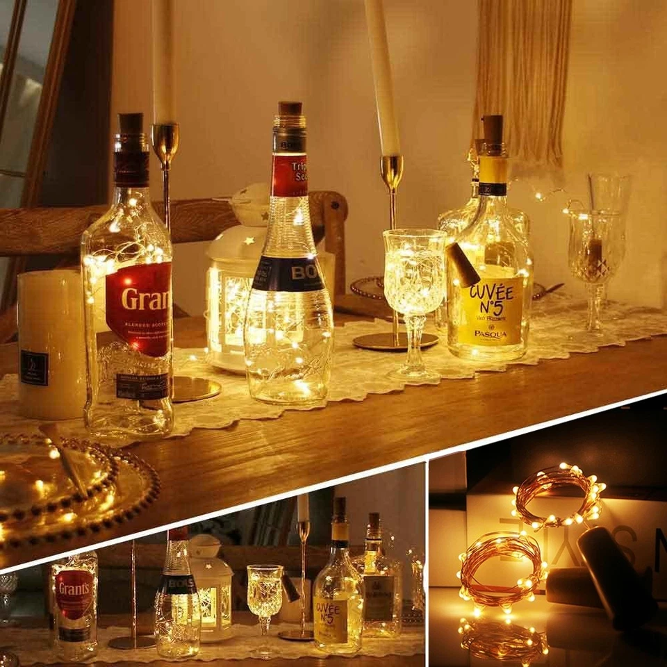 LED Christmas Fairy Battery Bottle Lights Outdoor Xmas Decorations 10Leds Light - Image 1 of 4