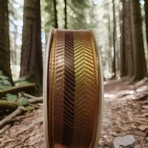 Green Olive Brown Chevron Pattern Wired Acetate ribbon 1" By 25M/ 82FT France - Picture 1 of 6