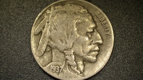 1937-D buffalo nickel, circulated, w/die crack on reverse Cover