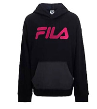 FILA Fleece-Lined Pullover Hoodie Sweatshirt Black/Charcoal/Raspberry $60 NWT
