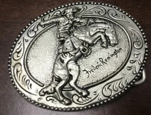 Frederick Remington "The Bronco Buster" Belt Buckle 3.25" X 2.25" Oval NOS - Picture 1 of 4