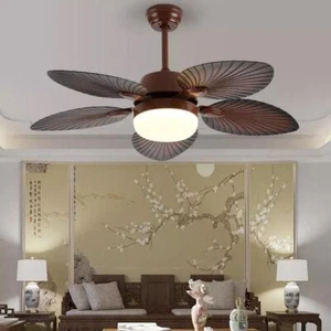 52" Ceiling Fan Tropical Palm Tree Leaf Light Kit 3-Color LED Lights w/Remote - Picture 1 of 9