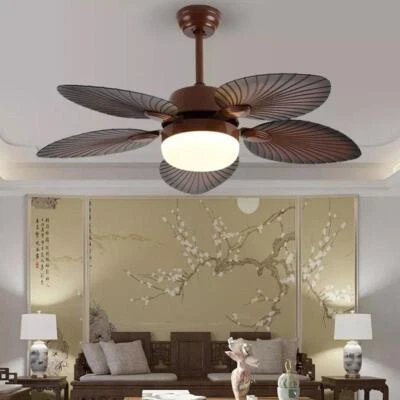52" Ceiling Fan Tropical Palm Tree Leaf Light Kit 3-Color LED Lights w/Remote - Image 1 of 4
