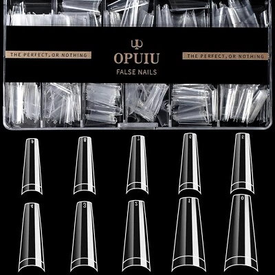 Puntas de uñas de ataúd transparente OPUIU -- Puntas de uñas acrílicas (500 piezas 10 tamaños, media cubierta Foto 1 de 4