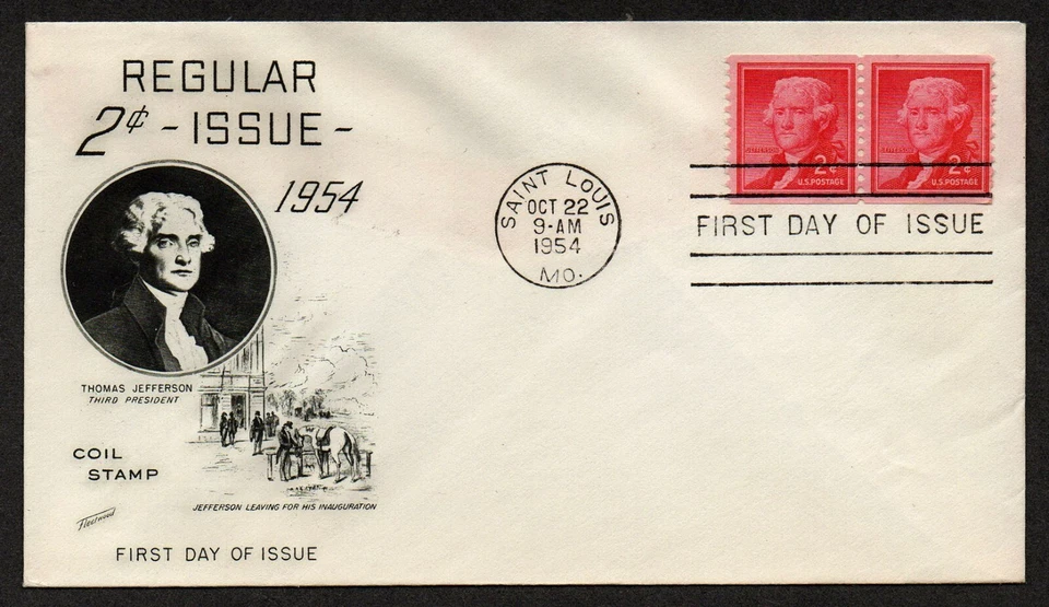 USA, SCOTT # 1055, FLEETWOOD FDC COVER OF 1954 PRESIDENT THOMAS JEEFERSON, COIL - Image 1 of 1