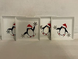Crate & Barrel Penguin Christmas Appetizer Square Serving Dishes 6" - Set of 4 - Picture 1 of 3