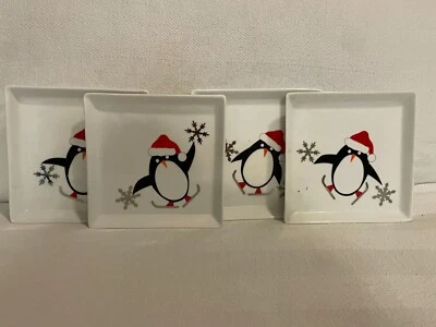 Crate & Barrel Penguin Christmas Appetizer Square Serving Dishes 6" - Set of 4 - Image 1 of 3