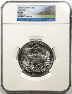 2011 Glacier Montana Silver 5oz 25C MS 69 NGC America the Beautiful ATB - Picture 1 of 4