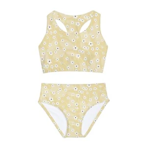Girls Two Piece Swimsuit yellow with white flowers - Picture 1 of 21