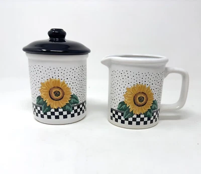 TableTops Unlimited SUNNY Dark Sunflower Pattern 4" Creamer & Lidded Sugar Set - Image 1 of 4