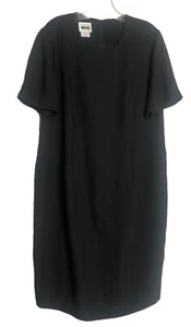 Leslie Fay Classic Sheath Dress ~Size 14WP ~Black ~Short Sleeve ~Round Neckline - Picture 1 of 8