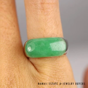 Vintage Green Jade 14K Saddle Ring Size 6 - Picture 1 of 9