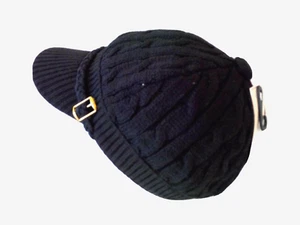 Knitted (BLACK) Newsboy Cab Driver Hat With Side Buckle - Picture 1 of 2