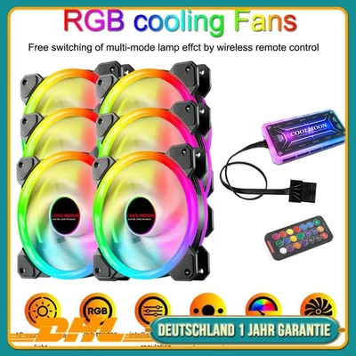 MARKENLOS 6x Coolmoon 120mm Gehäuselüfter Case Fan 6-Pin Sync LED RGB PC Lüfter Controller