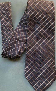 Herren Krawatte aus reiner Seide, dunkelblau mit weißen hellbraunen dünnen Streifen - Bild 1 von 4