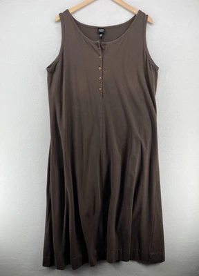 EILEEN FISHER Dress XL Cotton Jersey Popover Tank Maxi Sundress Brown USA - Image 1 of 4